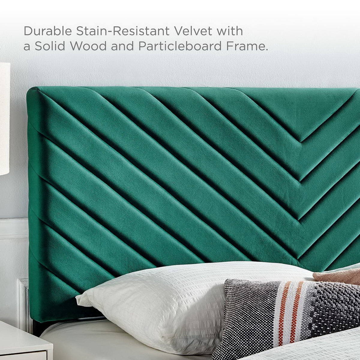 Alyson Angular Channel Tufted Velvet Headboard emerald green with channel tufting by Modway on Tampa Home & Garden Store