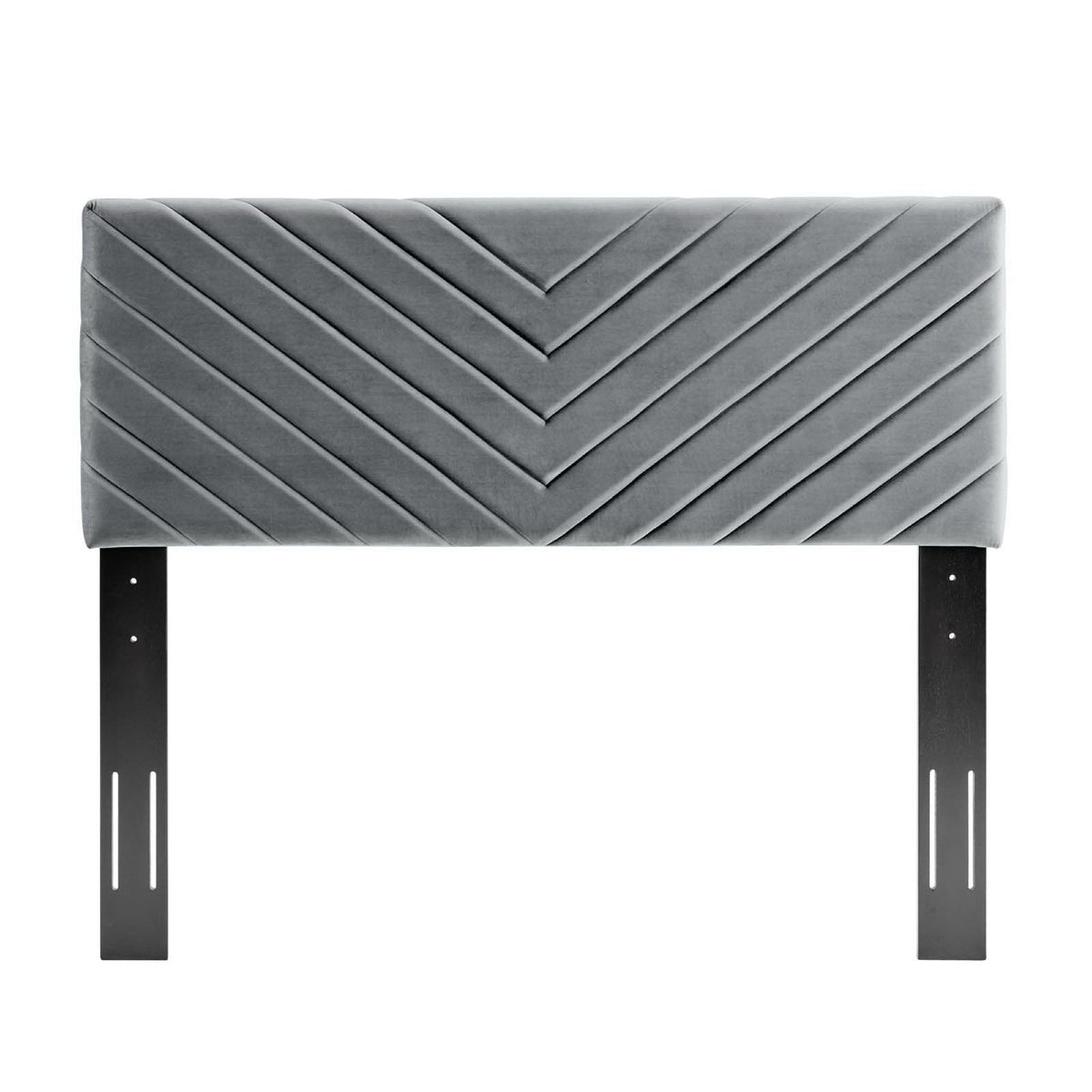 Headboard Alyson Angular Channel Tufted Performance Velvet in gray with black legs on Tampa Home & Garden Store