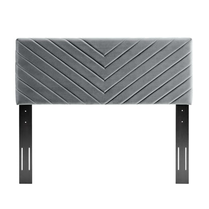 Headboard Alyson Angular Channel Tufted Performance Velvet in gray with black legs on Tampa Home & Garden Store