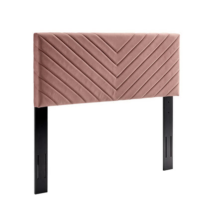 Alyson Angular Channel Tufted Headboard in blush pink velvet with chevron quilting HouseOfZazla on Tampa Home & Garden Store