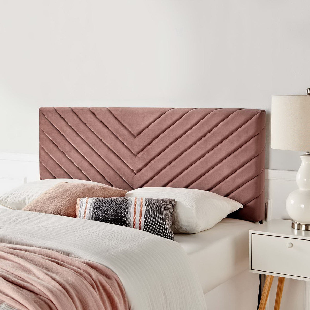 Alyson angular channel tufted velvet headboard blush with diagonal tufting by HouseOfZazla on Tampa Home & Garden Store