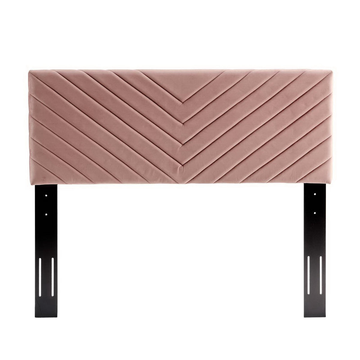 Alyson Angular Channel Tufted Velvet Headboard blush pink with chevron quilting and black legs on Tampa Home & Garden Store