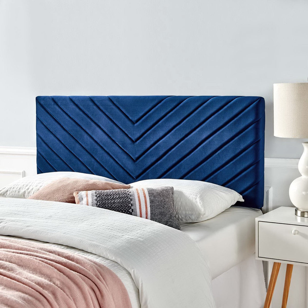 Alyson Angular Channel Tufted Headboard in blue performance velvet by Modway on Tampa Home & Garden Store