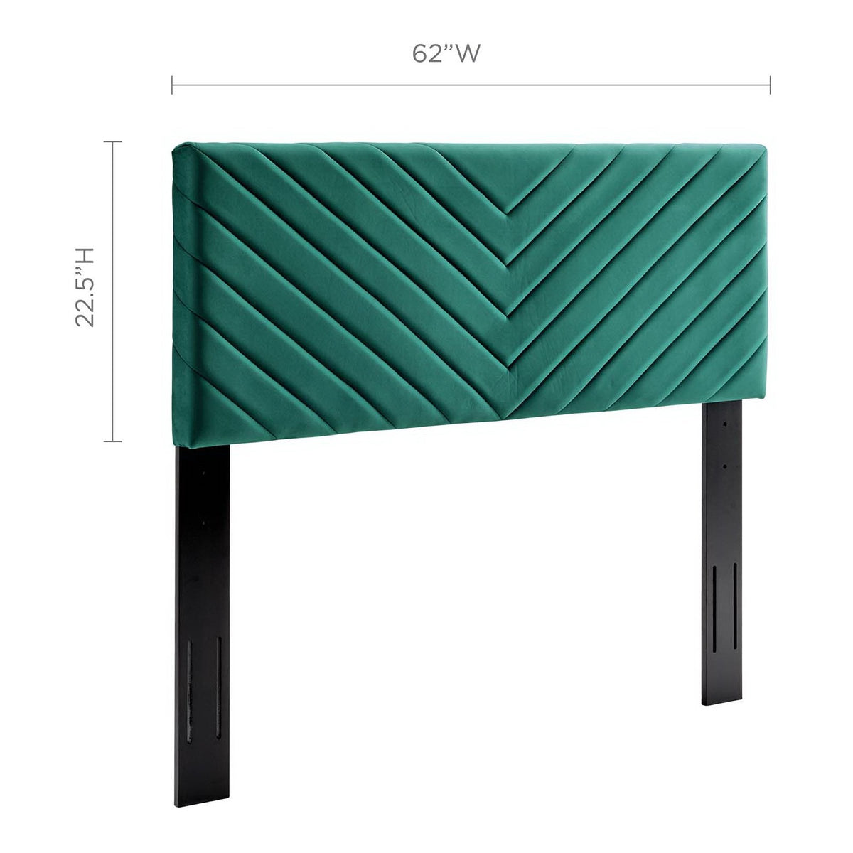 Alyson Angular Channel Tufted Headboard in teal velvet with chevron tufting and black legs on Tampa Home & Garden Store