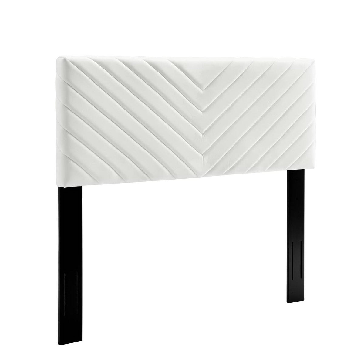 Alyson Angular Channel Tufted Headboard white velvet with chevron tufting and black legs on Tampa Home & Garden Store