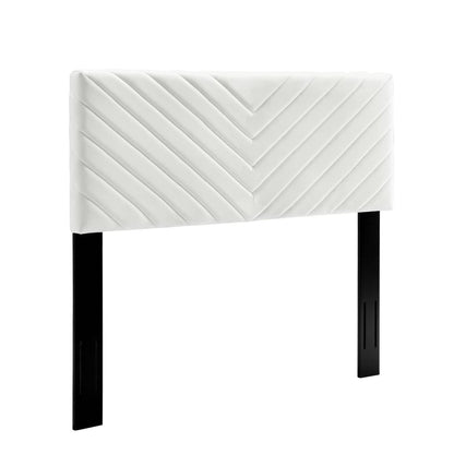 Alyson Angular Channel Tufted Headboard white velvet with chevron tufting and black legs on Tampa Home & Garden Store