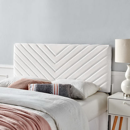 Alyson Angular Channel Tufted Performance Velvet Headboard in white with chevron quilting on Tampa Home & Garden Store