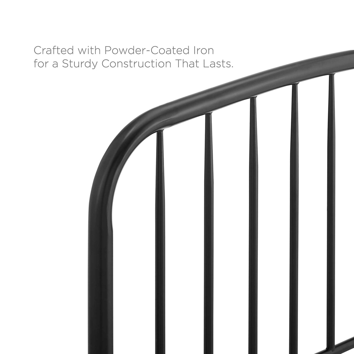Nova Metal Queen Headboard by Modway in black powder-coated iron with curved top rail spindles on Tampa Home & Garden Store