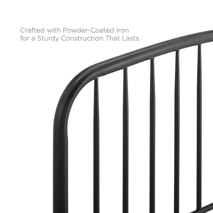 Nova Metal Queen Headboard by Modway in black powder-coated iron with curved top rail spindles on Tampa Home & Garden Store