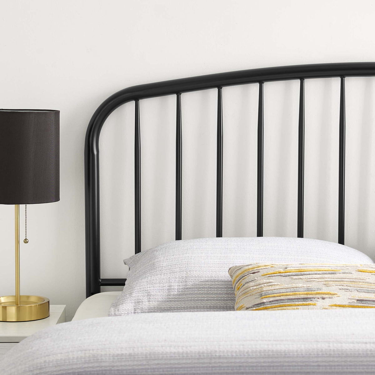 Nova Metal Queen Headboard by Modway, black powder-coated steel with curved top rail on Tampa Home & Garden Store