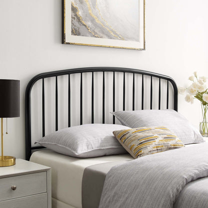 Nova Metal Queen Headboard by Modway, black metal with curved top and vertical rails on Tampa Home & Garden Store