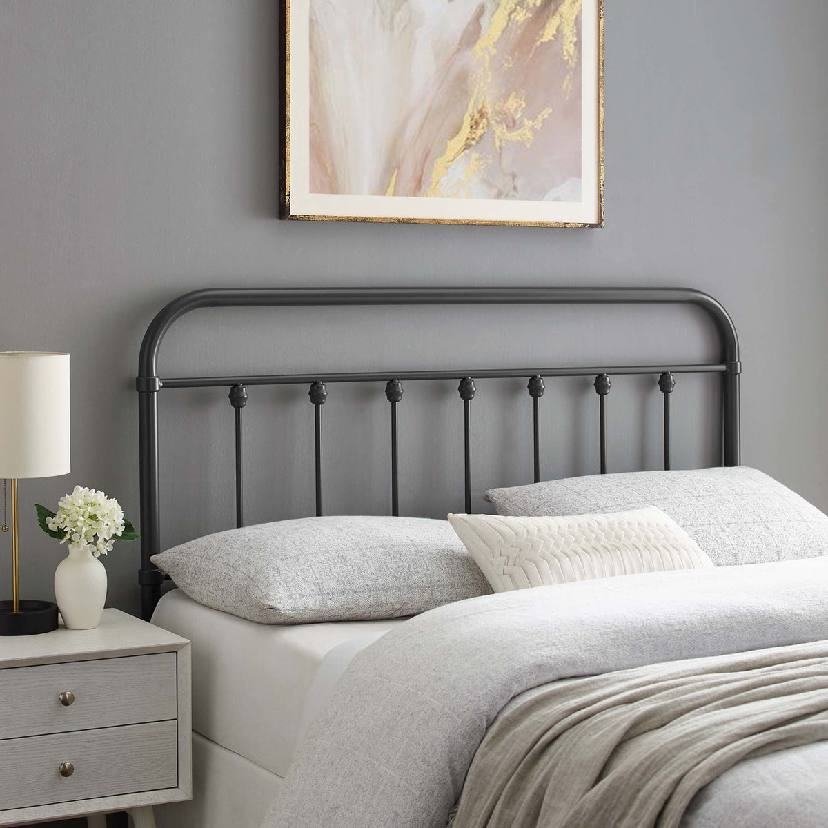Sage Metal Headboard by Modway with dark gray iron frame and curved top rail on Tampa Home & Garden Store
