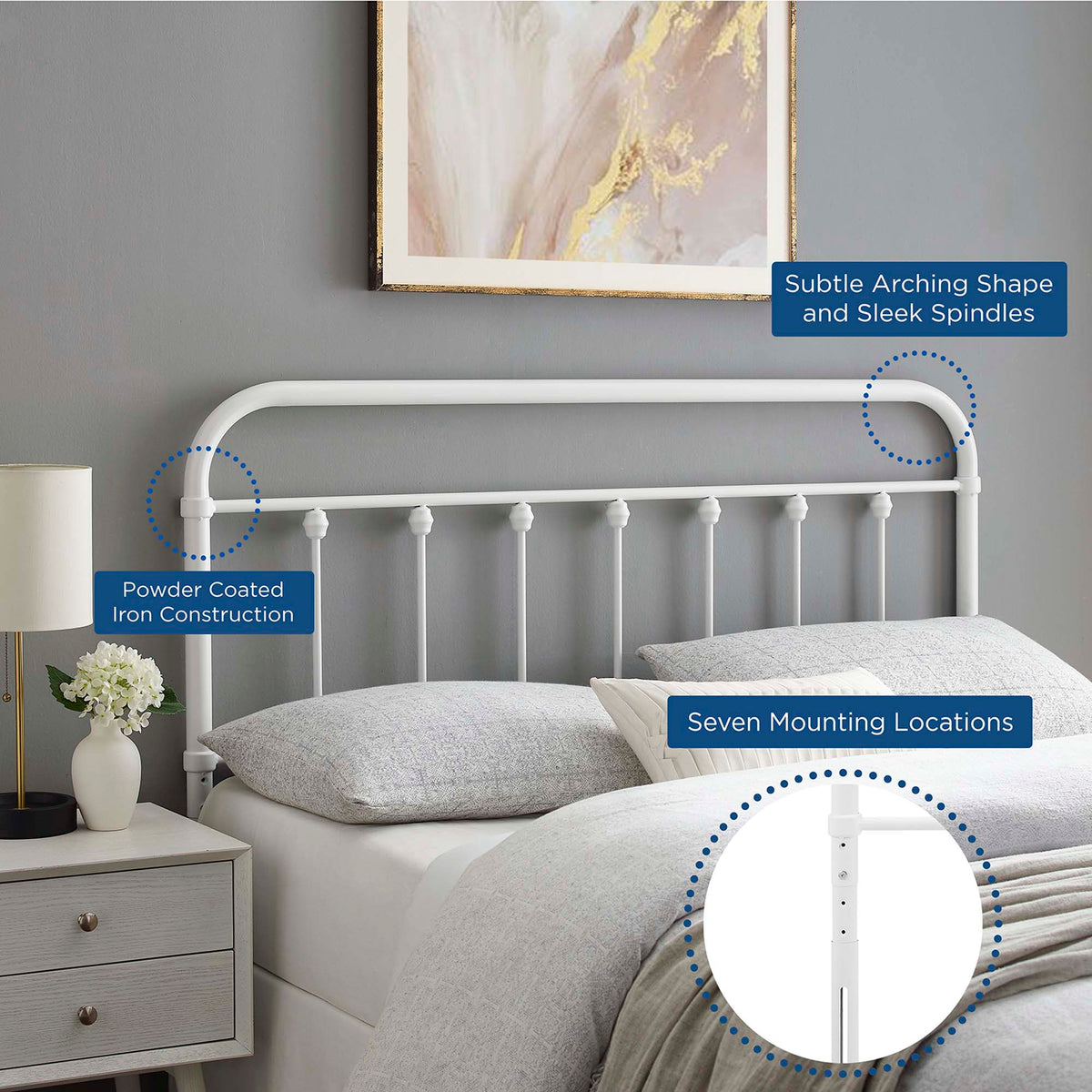 Sage Metal Headboard by Modway white iron headboard with curved top rail on Tampa Home & Garden Store