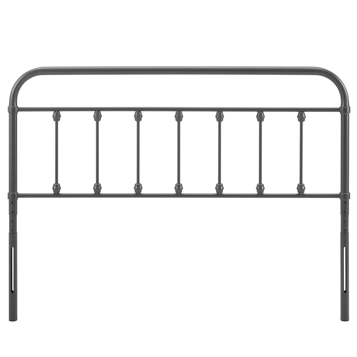 Sage metal headboard with curved top rail and vertical spindles, dark gray on Tampa Home & Garden Store