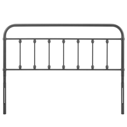 Sage metal headboard with curved top rail and vertical spindles, dark gray on Tampa Home & Garden Store