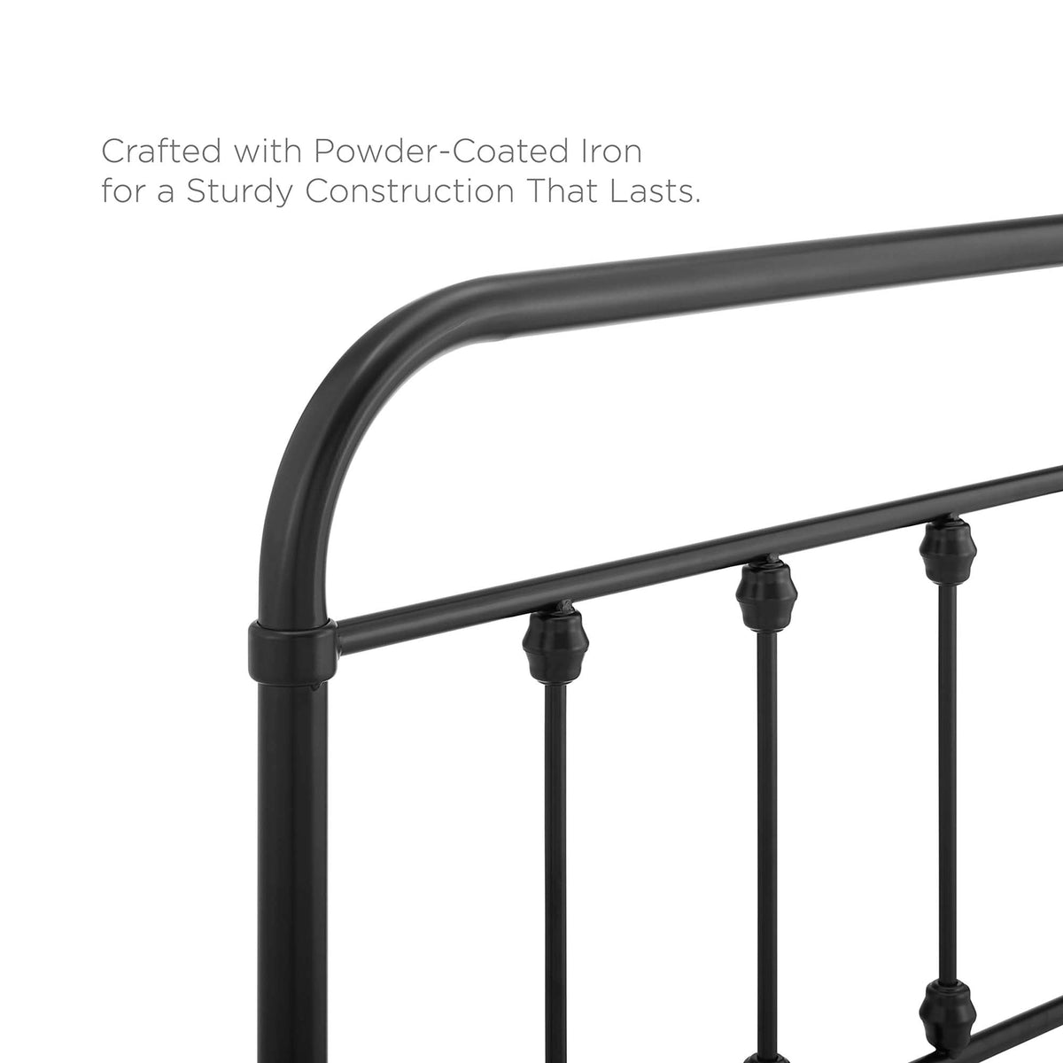 Sage metal headboard by Modway, black powder-coated iron with curved arches and finials on Tampa Home & Garden Store