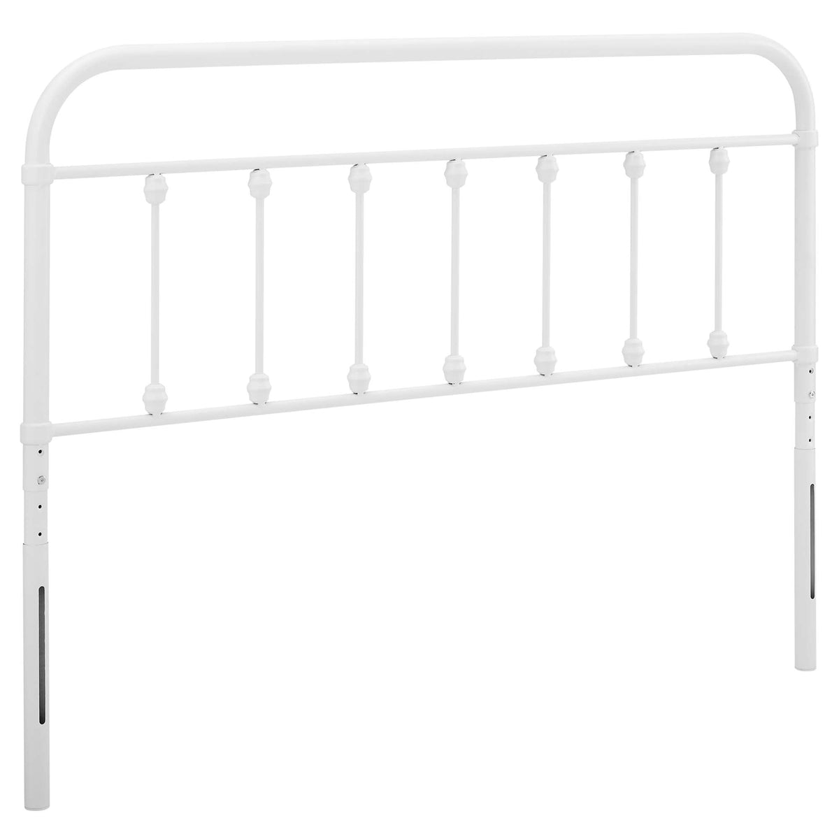 Sage metal headboard with curved top rail and vertical spindles, by HouseOfZazla on Tampa Home & Garden Store
