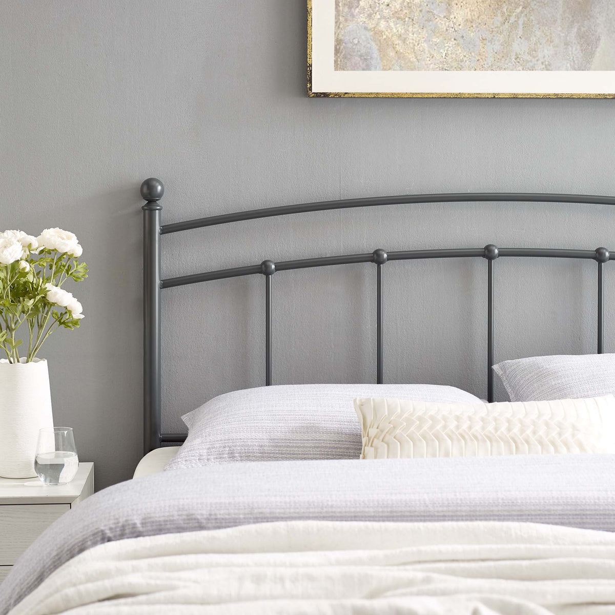 Abigail metal headboard gray iron with curved rails by HouseOfZazla on Tampa Home & Garden Store