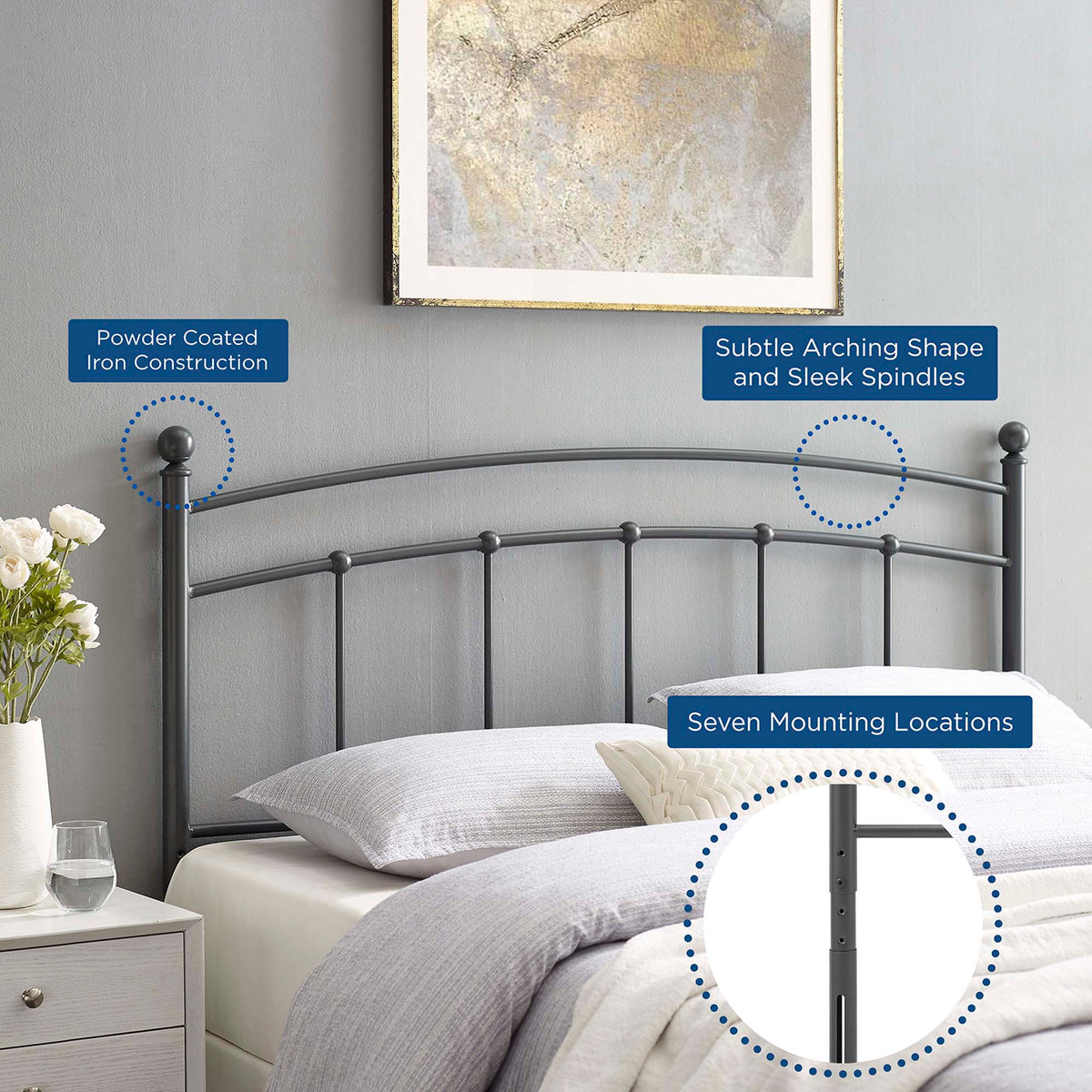Abigail Metal Headboard by Modway, powder-coated iron with arched silhouette on Tampa Home & Garden Store