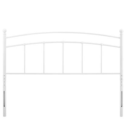 Abigail Metal Headboard white curved arch top with vertical bars and ball finials on posts on Tampa Home & Garden Store