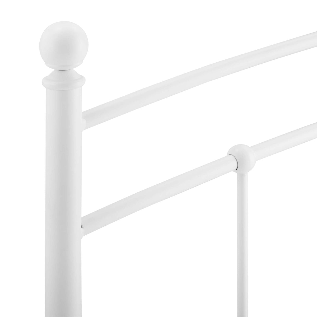 Abigail Metal Headboard white finish with spherical finial posts and curved rails on Tampa Home & Garden Store