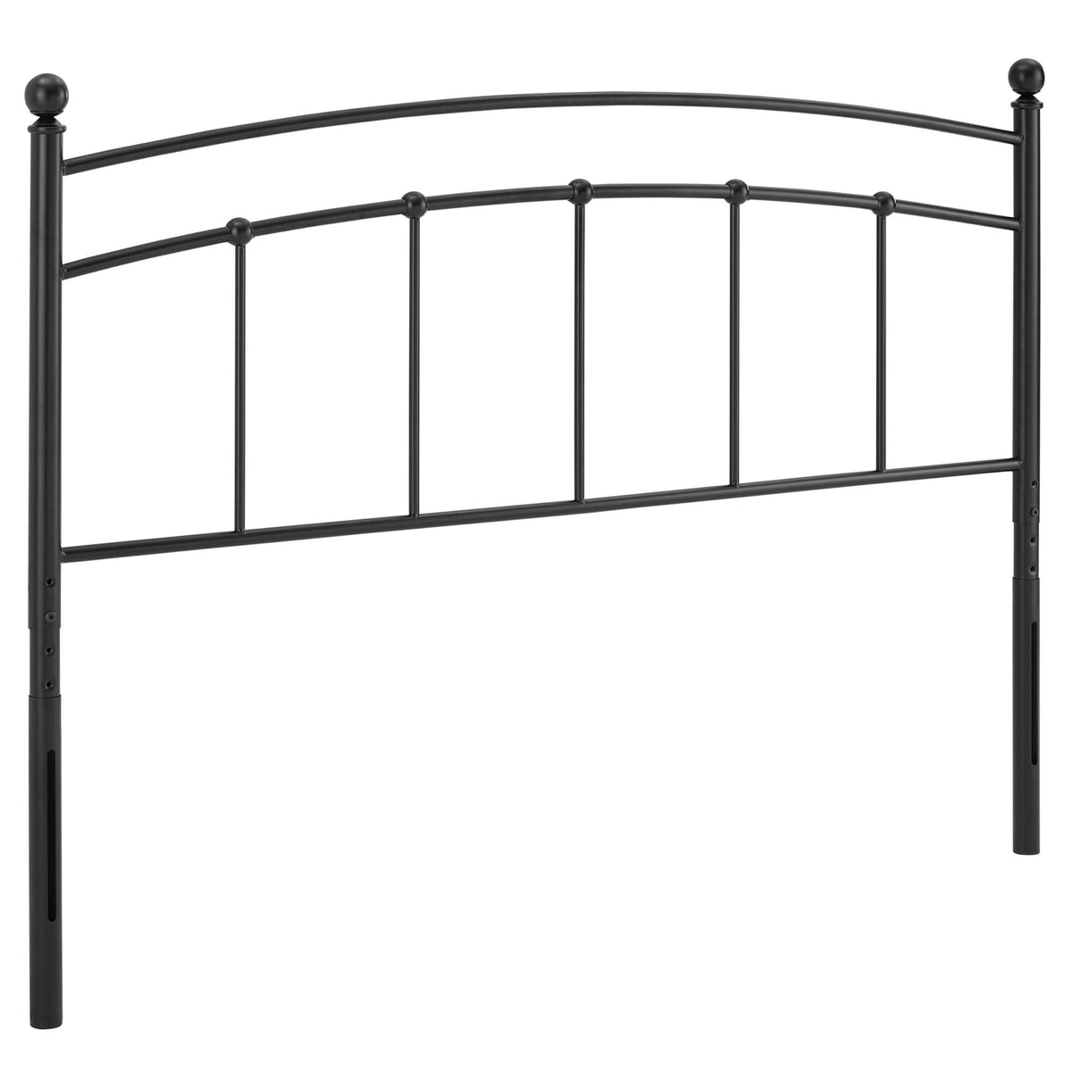 Abigail metal headboard in black with curved arch top and vertical bars on Tampa Home & Garden Store