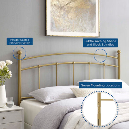 Abigail Metal Headboard by Modway, gold powder-coated iron with curved arches and slim spindles on Tampa Home & Garden Store