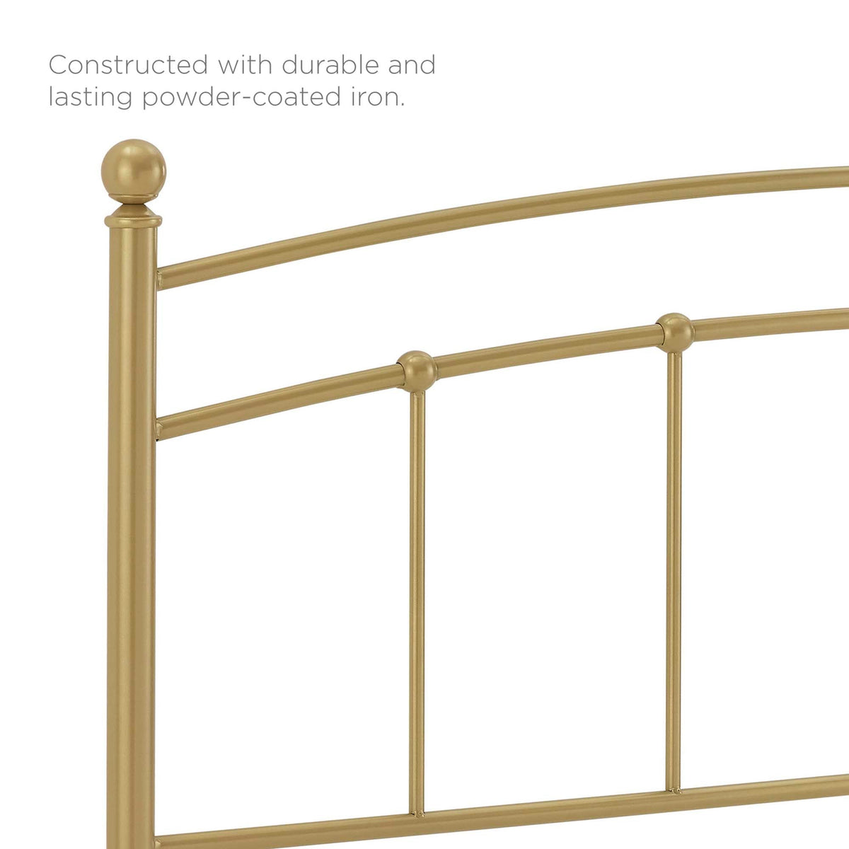 Abigail metal headboard by Modway in gold finish with curved rails and spherical finials on Tampa Home & Garden Store