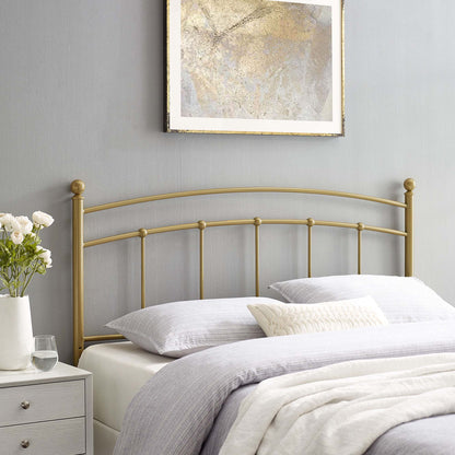 Abigail metal headboard by Modway, gold-tone curved rails with round finials on Tampa Home & Garden Store