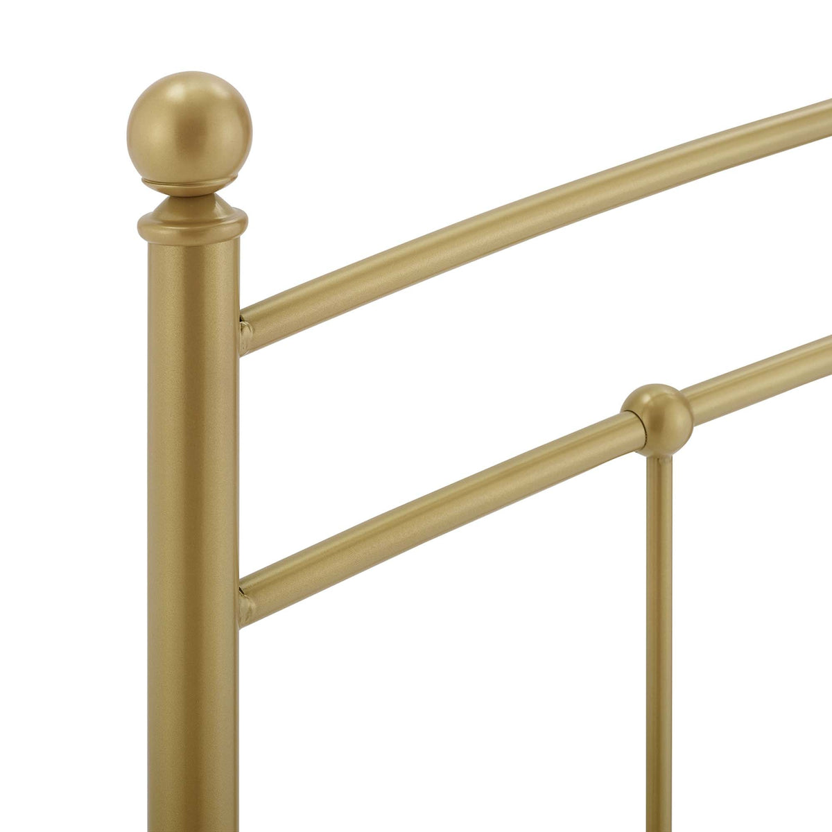 Abigail Metal Headboard by HouseOfZazla in gold finish with spherical finial on Tampa Home & Garden Store