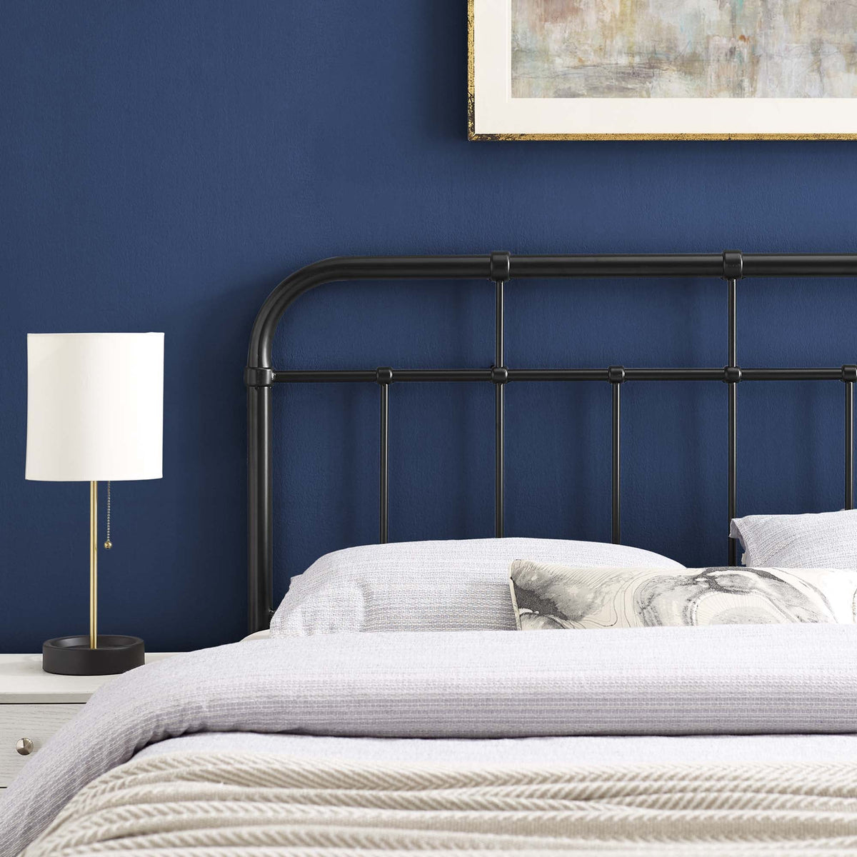 Alessia Metal Headboard black metal frame with vertical bars on Tampa Home & Garden Store