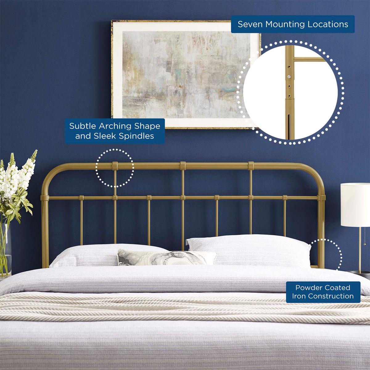 Alessia Metal Headboard by Modway in gold powder-coated iron construction on Tampa Home & Garden Store