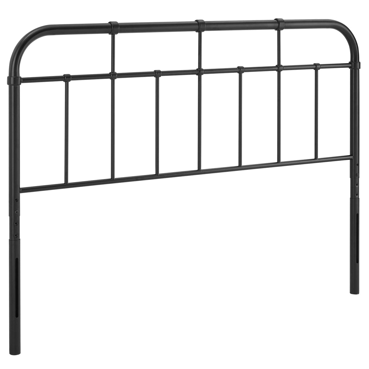 Alessia Metal Headboard in black finish with rounded top rail and slender vertical rods on Tampa Home & Garden Store