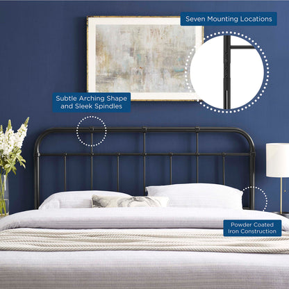 Alessia Metal Headboard by Modway, black powder-coated iron with sleek spindles on Tampa Home & Garden Store
