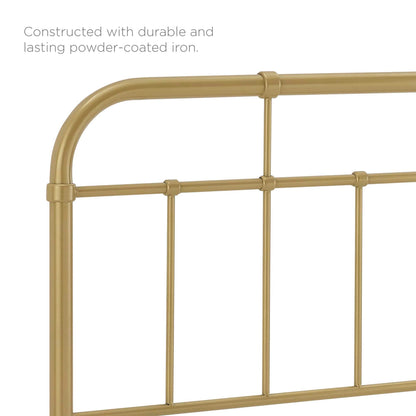 Alessia Metal Headboard in gold finish with curved top rail and vertical slats on Tampa Home & Garden Store