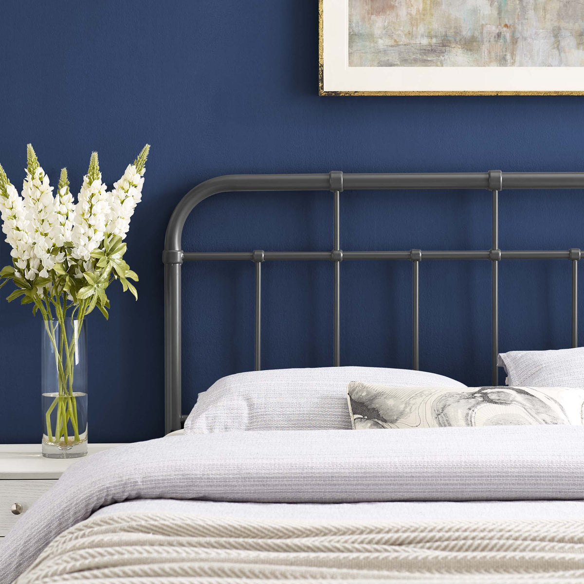 Alessia metal headboard by Modway in dark gray steel with vertical bars HouseOfZazla on Tampa Home & Garden Store