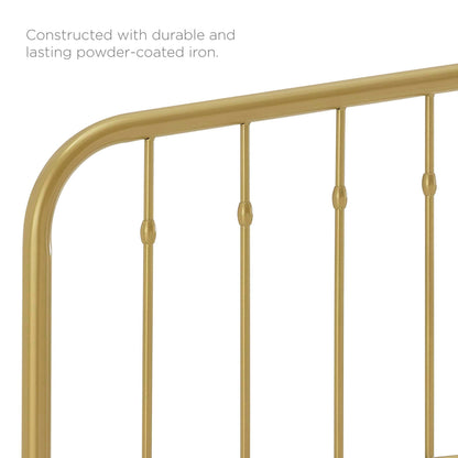 Lennon Metal Headboard by Modway, gold finish with curved top rail and vertical spindles on Tampa Home & Garden Store