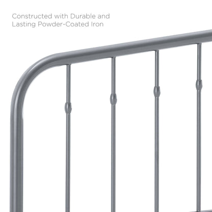 Lennon metal headboard by Modway, gray powder-coated iron with curved top rail on Tampa Home & Garden Store