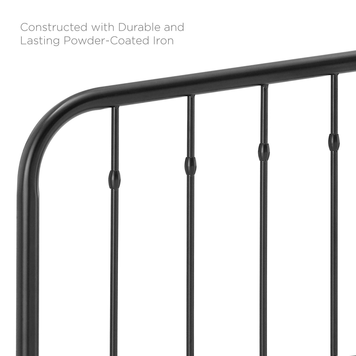 Lennon metal headboard by Modway, black powder-coated iron with curved top and spindles on Tampa Home & Garden Store