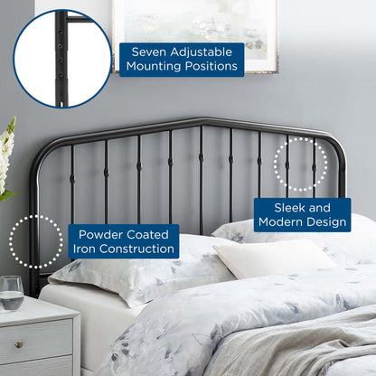 Lennon Metal Headboard by Modway, black powder-coated iron with seven mounting positions on Tampa Home & Garden Store