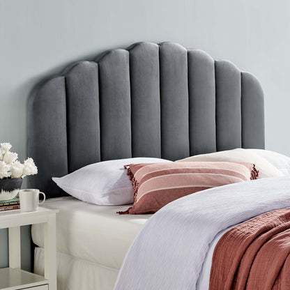 Veronique Performance Velvet Twin Headboard in dark gray velvet with scalloped vertical panels on Tampa Home & Garden Store