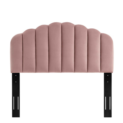 Veronique Twin Headboard by Modway in dusty rose velvet with scalloped panels and metal legs on Tampa Home & Garden Store