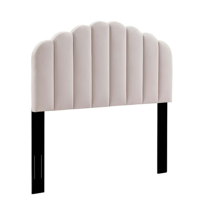 Veronique Twin Headboard in blush velvet with scalloped channels and black legs by Modway on Tampa Home & Garden Store