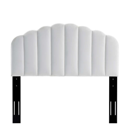 Veronique Twin Headboard in white performance velvet with scalloped upholstered panels on Tampa Home & Garden Store