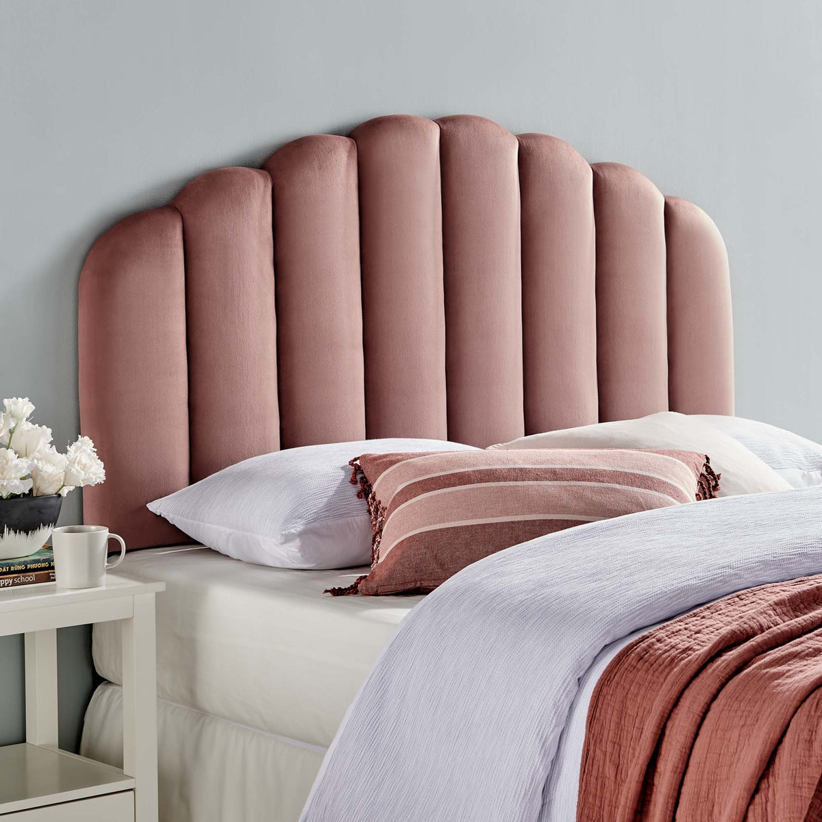 Veronique Performance Velvet Full/Queen Headboard pink velvet with scalloped panels by Modway on Tampa Home & Garden Store