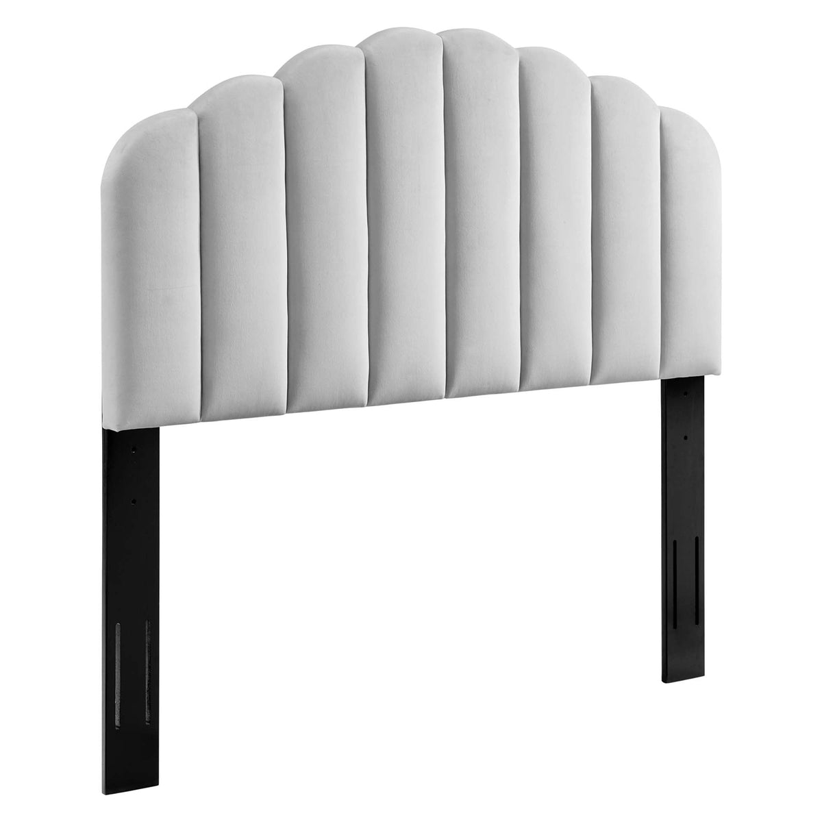 Veronique Velvet Headboard Full/Queen gray with scalloped top on Tampa Home & Garden Store