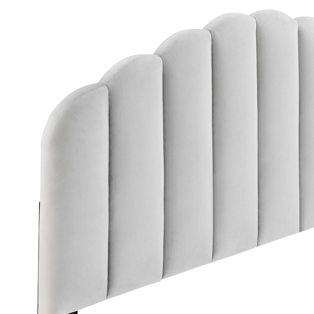 Veronique performance velvet headboard full/queen curved vertical panels in light grey on Tampa Home & Garden Store