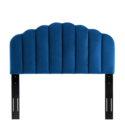 Veronique Performance Velvet headboard in cobalt blue with scalloped tufted panels on Tampa Home & Garden Store