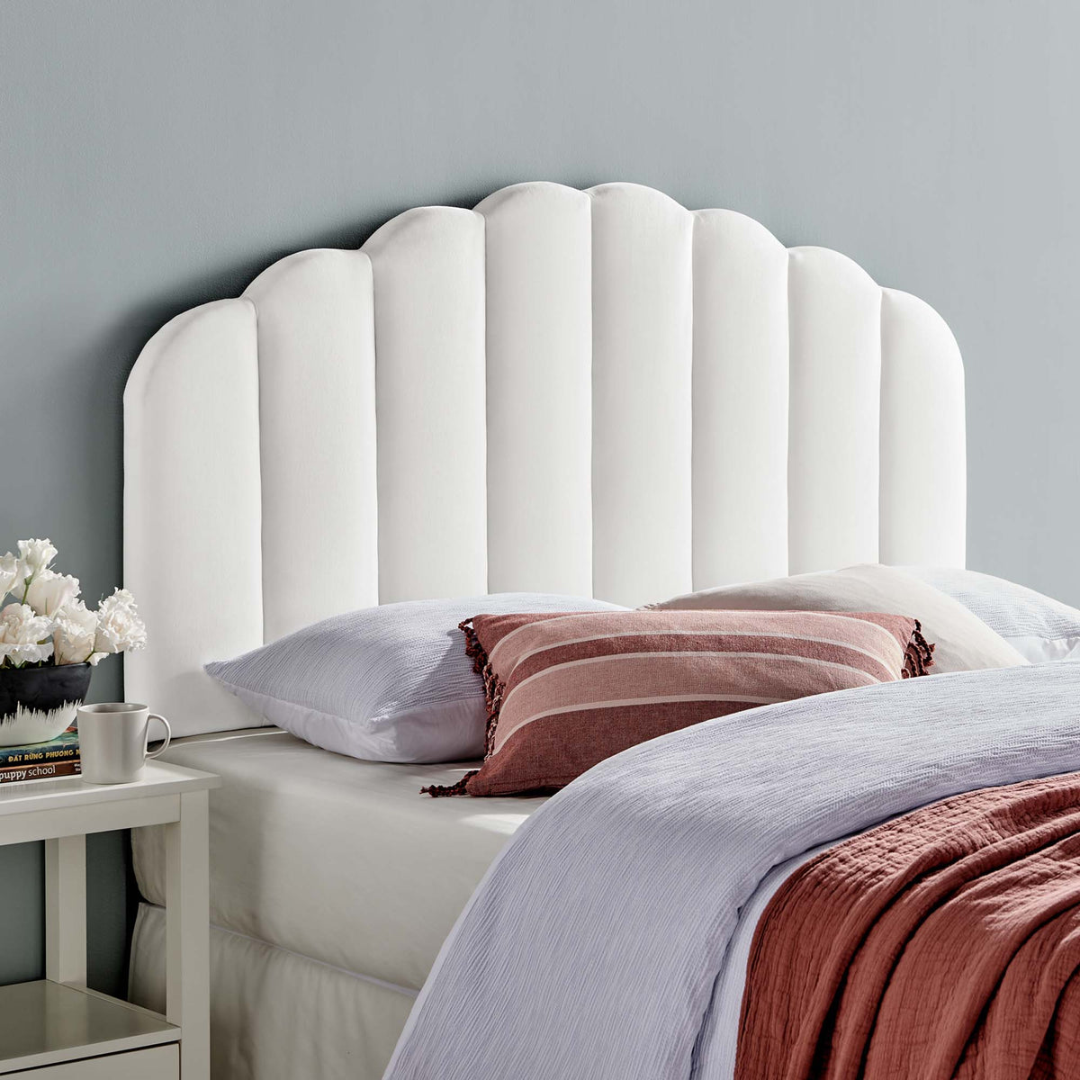 Headboard Veronique Performance Velvet Full/Queen by Modway in white scalloped upholstery on Tampa Home & Garden Store