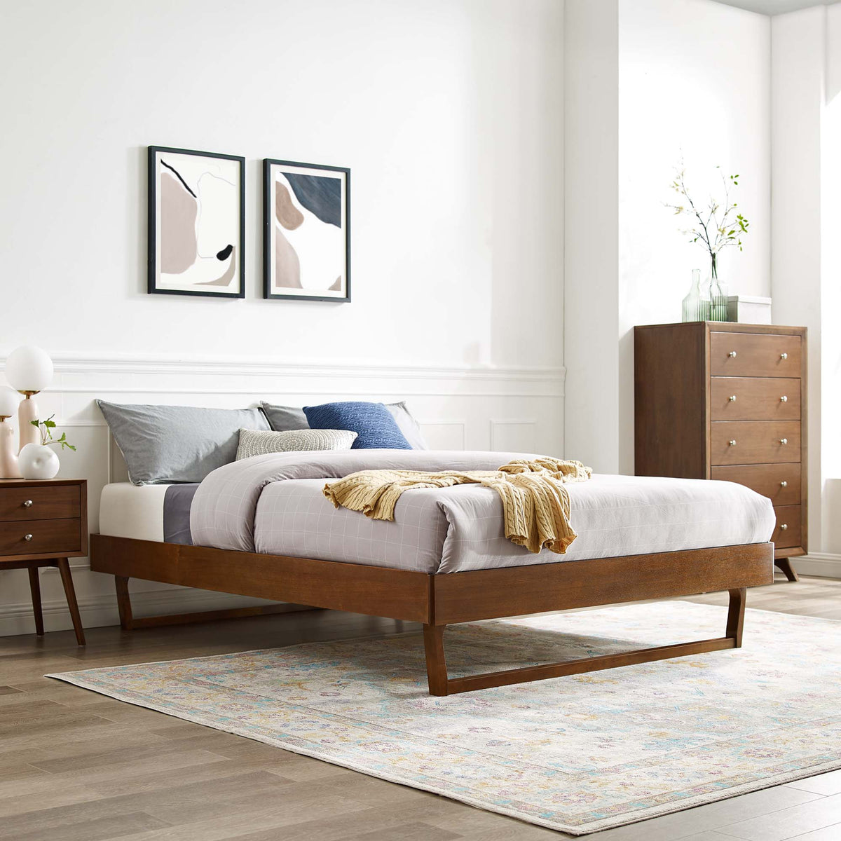 Billie Wood Platform Bed Frame with warm wood finish and low-profile design on Tampa Home & Garden Store